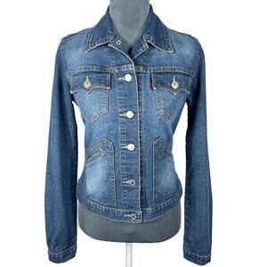 Levi's Y2K Trucker Jean Jacket Juniors XS Fitted Faded Stretch Denim Western VTG
